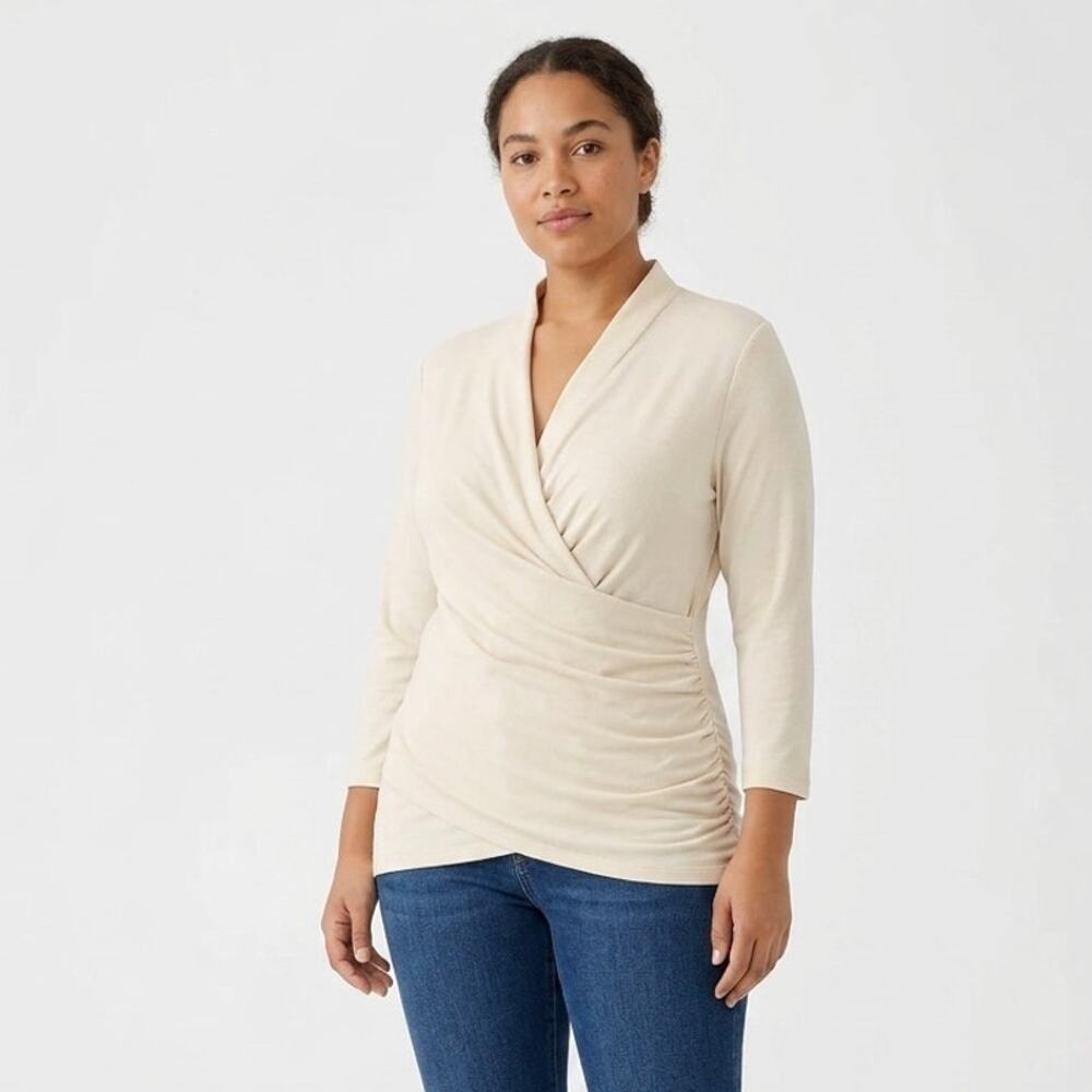 Peruvian Connection Cyprus Faux Wrap Top Womens S Elegant Ivory Tone Side Ruched